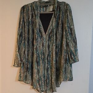 Signature by Larry Levine Teal and Brown Blouse